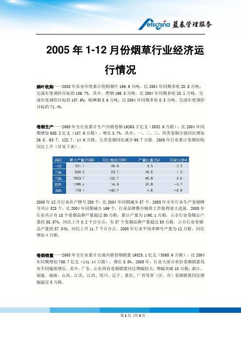 2008年1-12月烟草行业经济运行情况