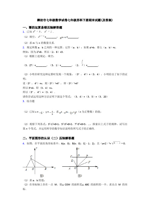 潍坊市七年级数学试卷七年级苏科下册期末试题(及答案)