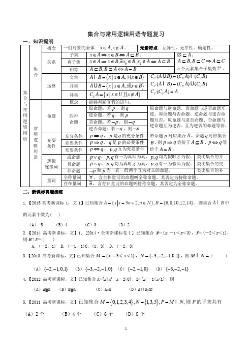 集合与常用逻辑用语专题复习