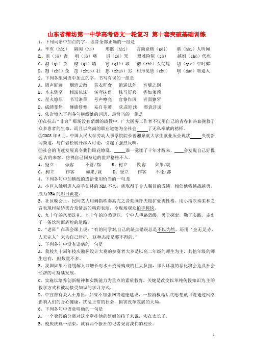 山东省潍坊第一中学高考语文一轮复习 第十套突破基础训练