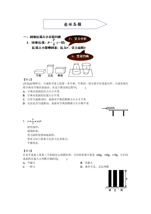 固体压强(大小比较、叠加问题、切割变化问题等)