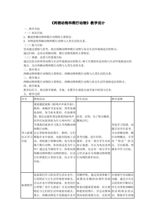 初中生物_初中生物1.5两栖动物和爬行动物教学设计学情分析教材分析课后反思