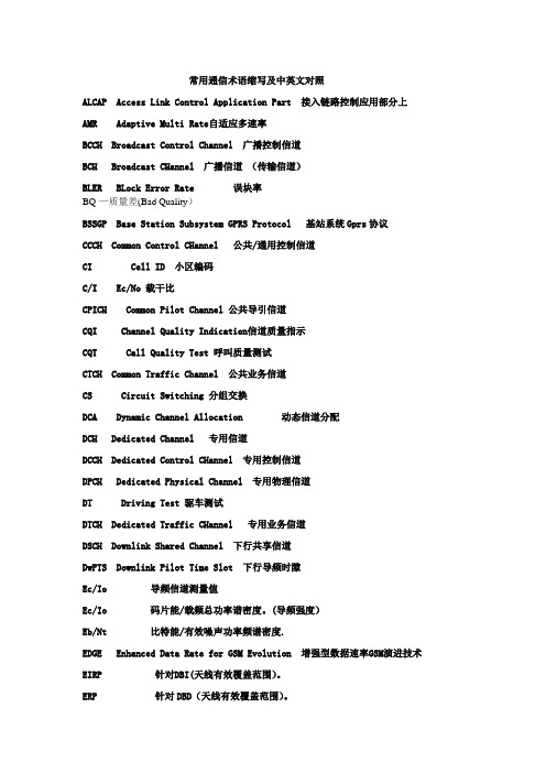 常用通信术语缩写及中英文对照