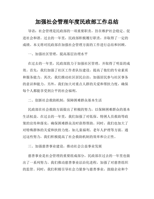 加强社会管理年度民政部工作总结