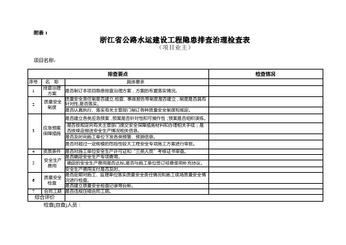 浙江省公路水运建设工程隐患排查治理检查表