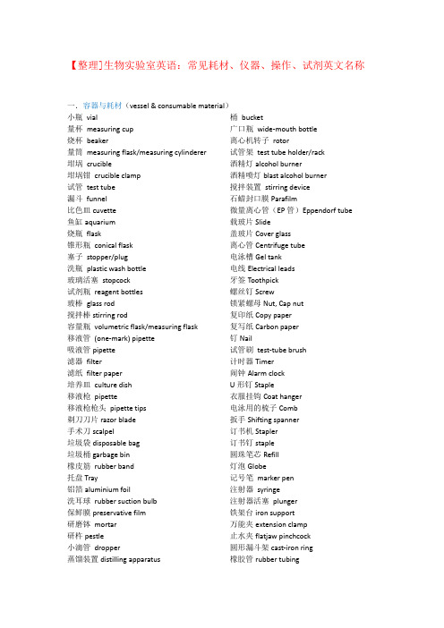 实验室仪器、试剂英文名称