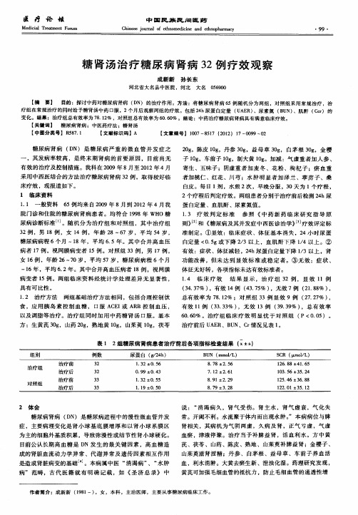 糖肾汤治疗糖尿病肾病32例疗效观察