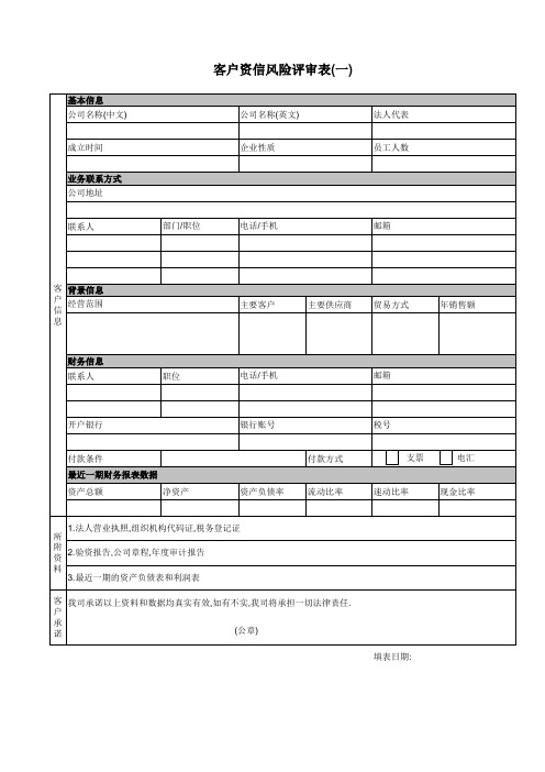 客户资信风险评估表