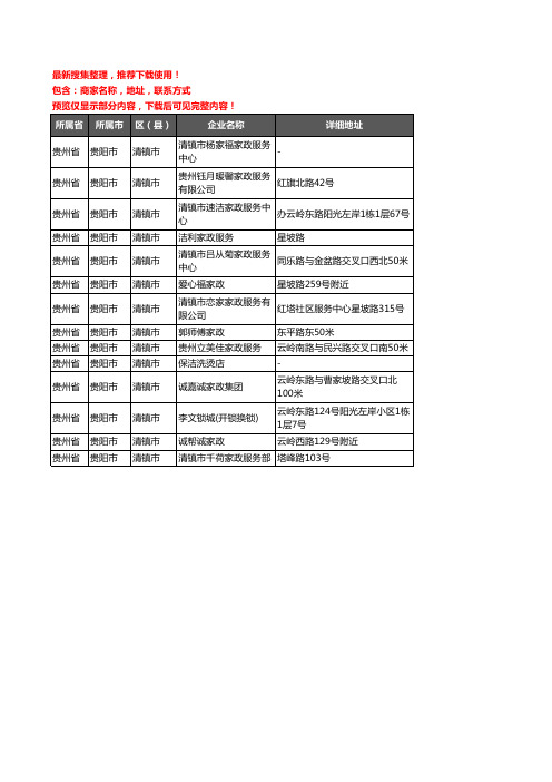 新版贵州省贵阳市清镇市家政服务企业公司商家户名录单联系方式地址大全14家