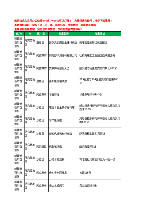 2020新版新疆维吾尔自治区阿克苏地区建材工商企业公司商家名录名单联系电话号码地址大全491家