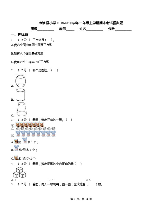 新乡县小学2018-2019学年一年级上学期期末考试模拟题