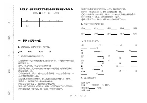 北师大版二年级同步复习下学期小学语文期末模拟试卷IV卷