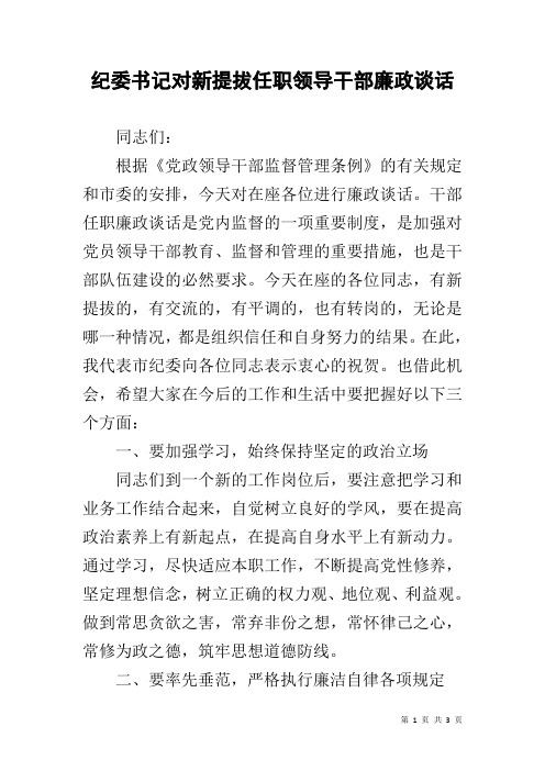 纪委书记对新提拔任职领导干部廉政谈话