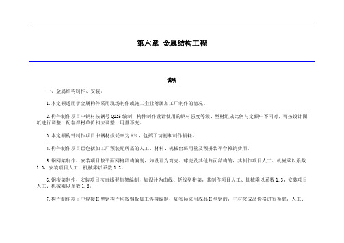 《吉林省建筑工程计价定额》(JLJD-JZ-2019) (16)第六章 金属结构工程