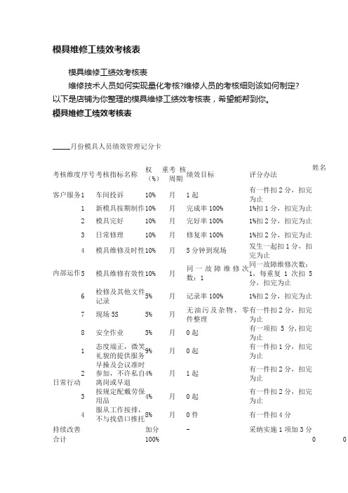 模具维修工绩效考核表