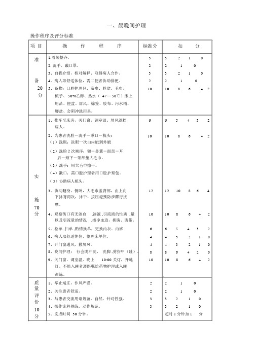 护理操作考试步骤及评分标准