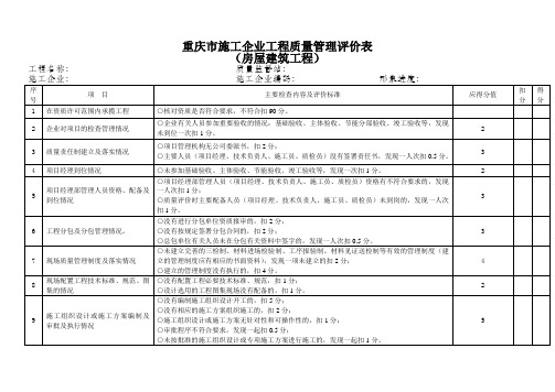 重庆市施工企业工程质量管理评价表