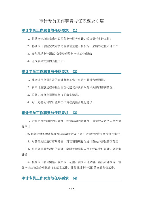 审计专员工作职责与任职要求6篇