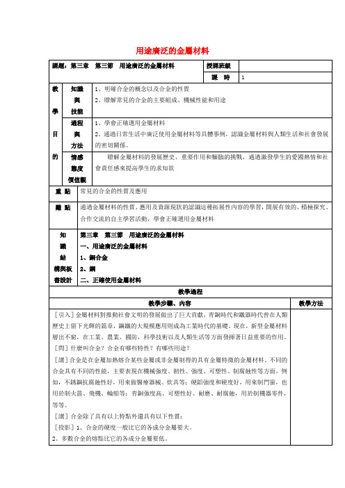 新人教版必修1高中化学-用途广泛的金属材料教案