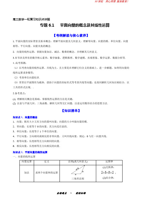 高三数学一轮复习知识点讲解6-1平面向量的概念及其线性运算