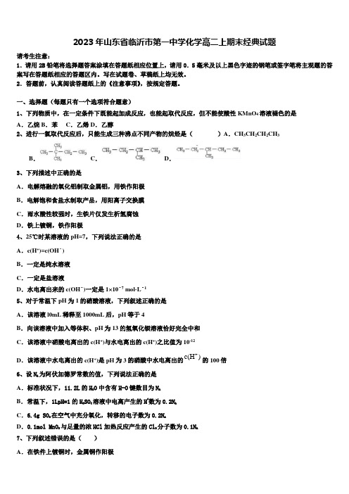 2023年山东省临沂市第一中学化学高二上期末经典试题含解析