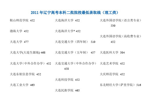 2011年辽宁高考本科二批院校最低录取线