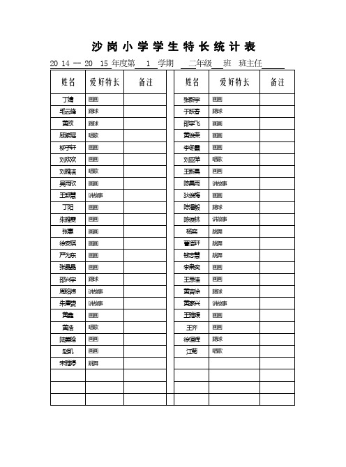 二年级学生特长统计表