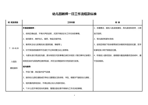 幼儿园教师一日工作流程和标准