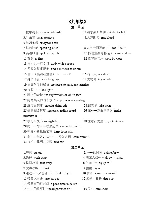 Units+1-14+单元短语总结2023-2024学年人教版英语九年级全册