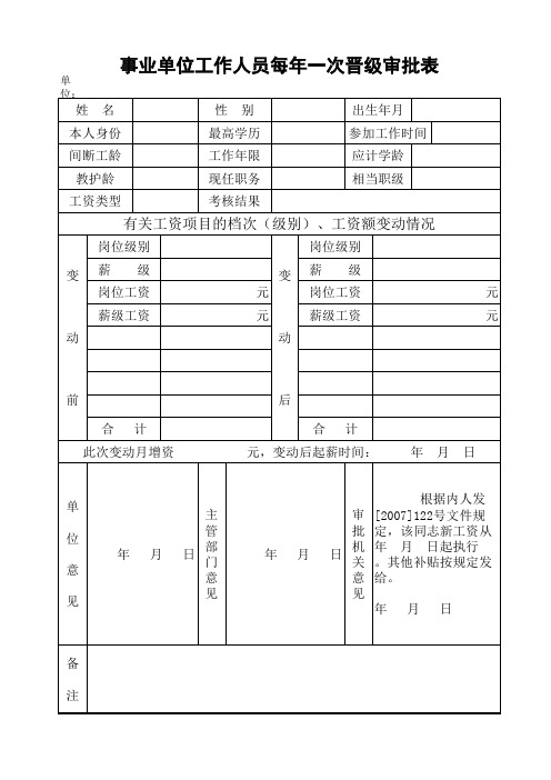 事业单位工作人员晋级审批表模板