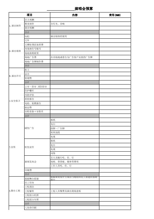 (完整版)演出预算表模板