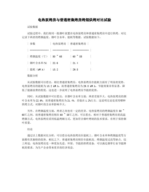 电热泵烤房与普通密集烤房烤烟烘烤对比试验