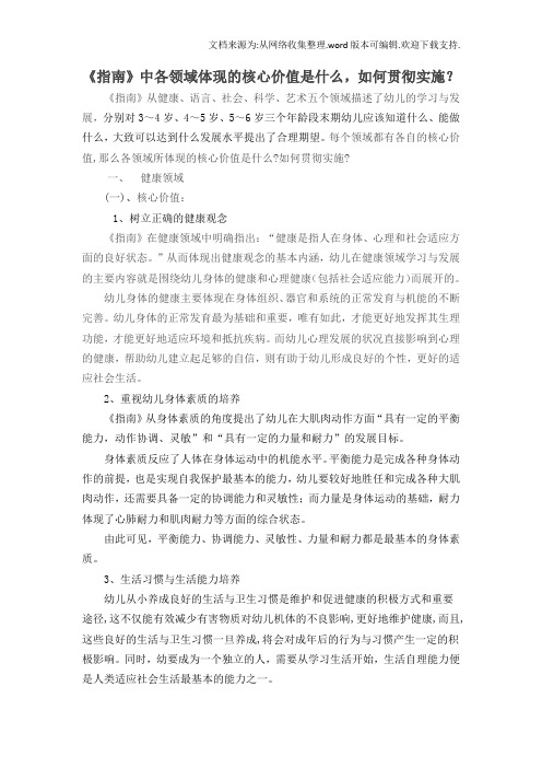 指南中各领域体现的核心价值是什么,如何贯彻实施