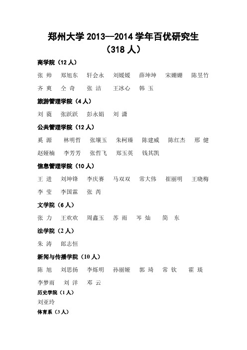 郑州大学2013--2014学年百优研究生名单