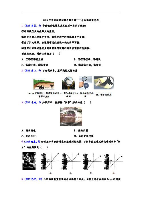 2019年中考物理试题专题训练——平面镜成像专题(word版含答案)