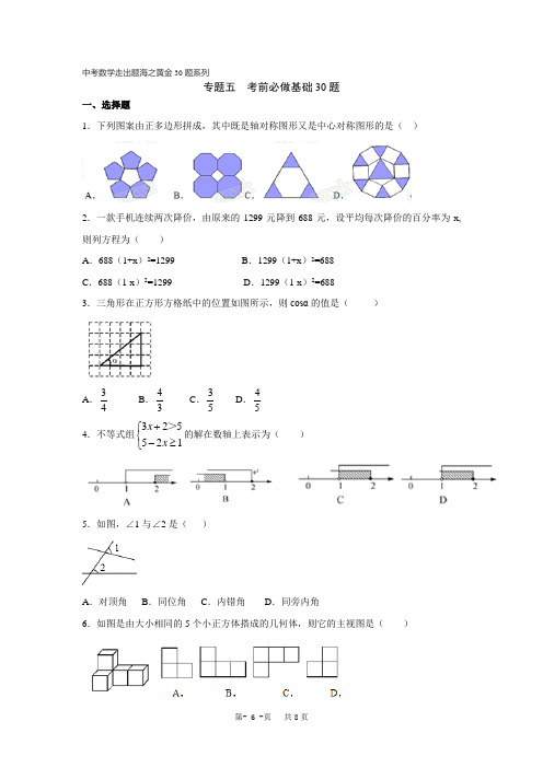 专题05 考前必做基础30题 中考数学走出题海之黄金30题系列