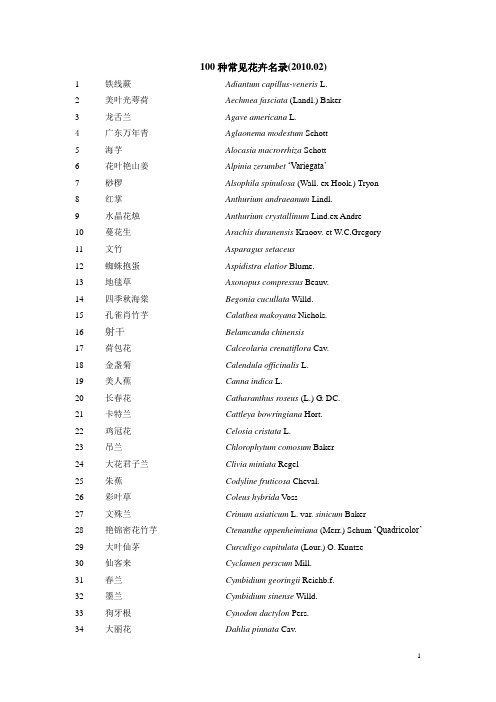 100种常见花卉名录