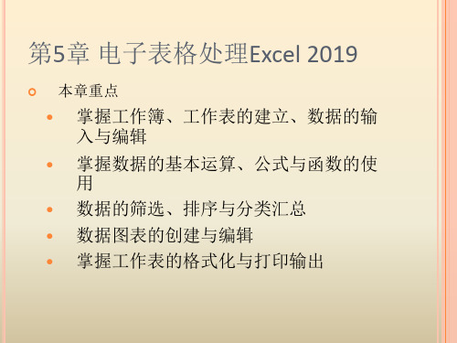 第5章电子表格处理Excel2003本章重点