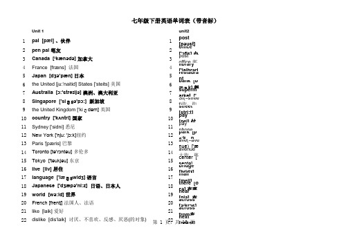 人教版七年级下册英语单词(带音标新编辑)