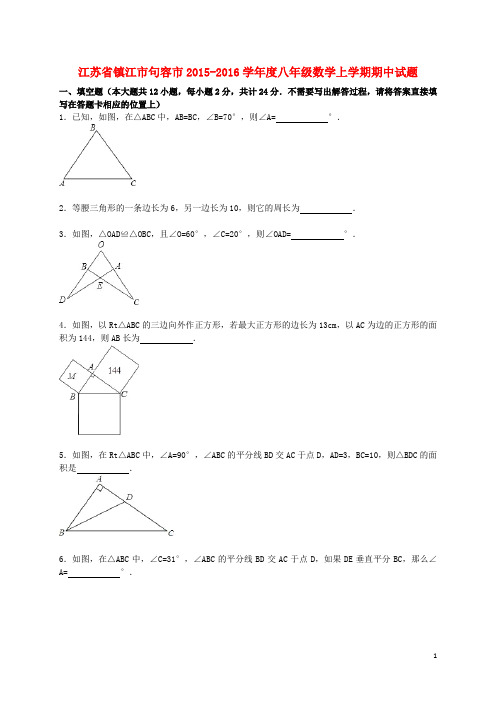 江苏省镇江市句容市学八年级数学上学期期中试题(含解