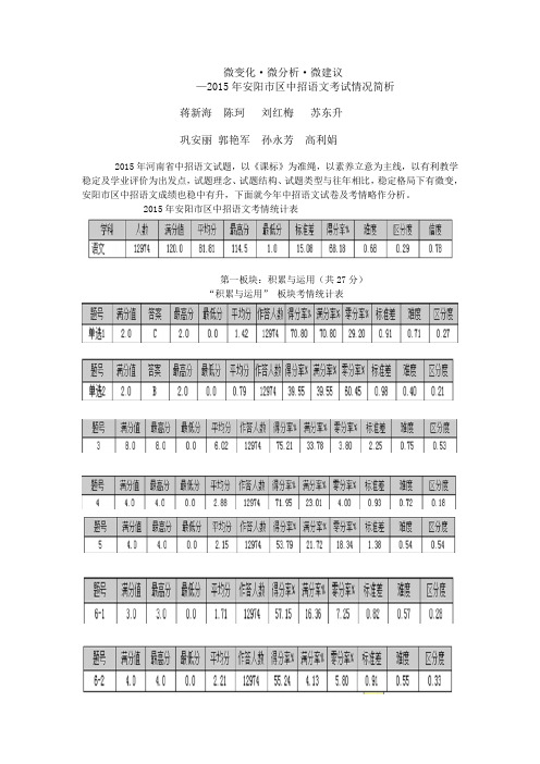 2015年安阳市中招语文考情分析