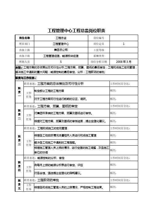 工程管理中心工程管理总监岗位说明书(新)