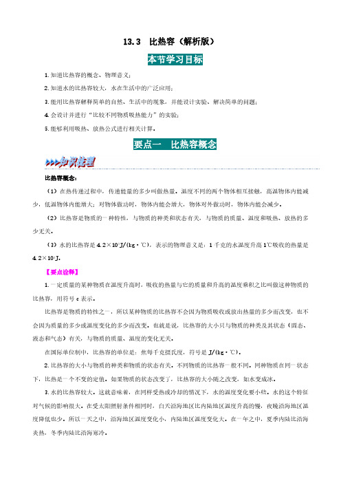 13.3比热容(解析版)-2024-2025学年九年级物理题型(人教版)