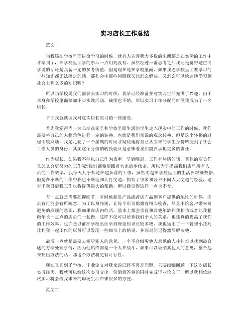实习店长工作总结