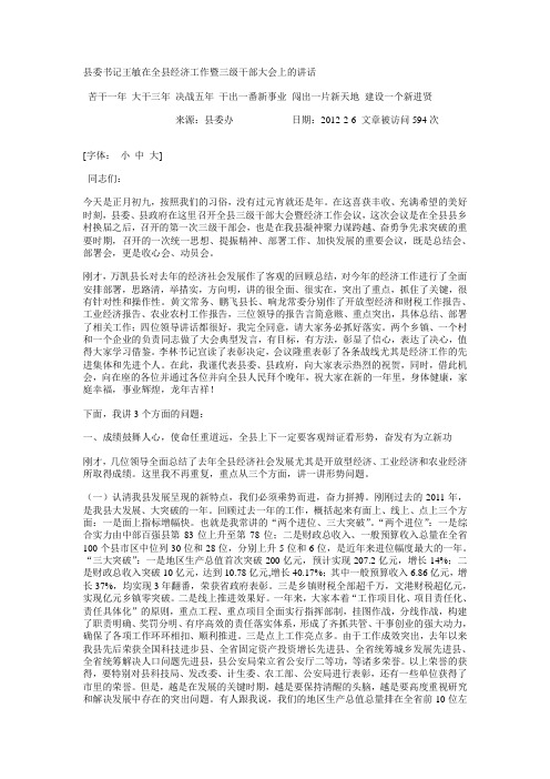 县委书记王敏在全县经济工作暨三级干部大会上的讲话