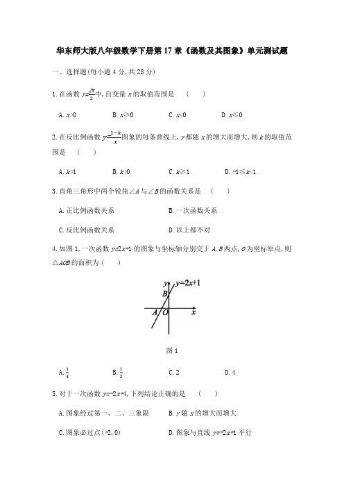 华东师大版八年级数学下册第17章《函数及其图象》单元测试题