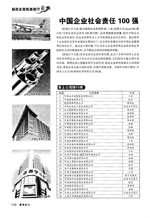 中国企业社会责任100强