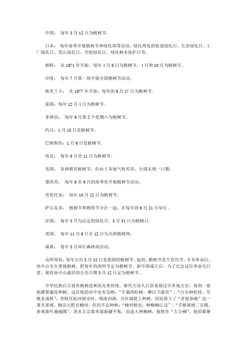 各国植树节是几月几日