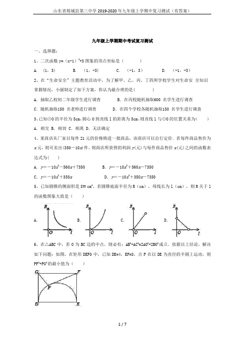 山东省郯城县第三中学2019-2020年九年级上学期中复习测试(有答案)