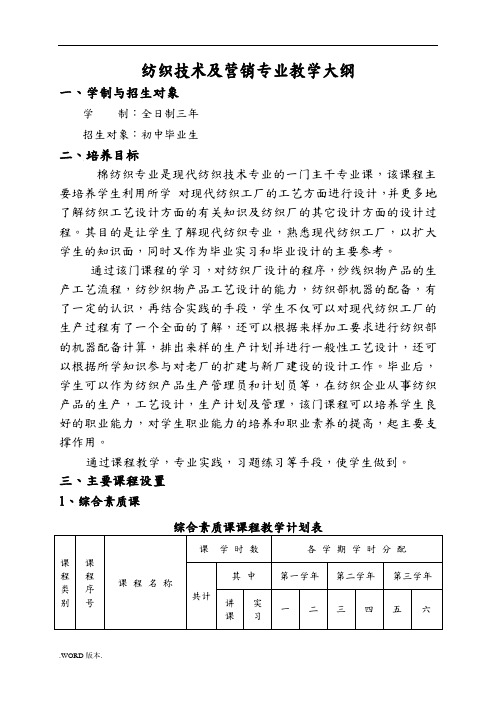 纺织技术及营销专业教学大纲